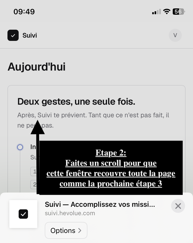 La feuille de partage de Safari qui vient de s'ouvrir