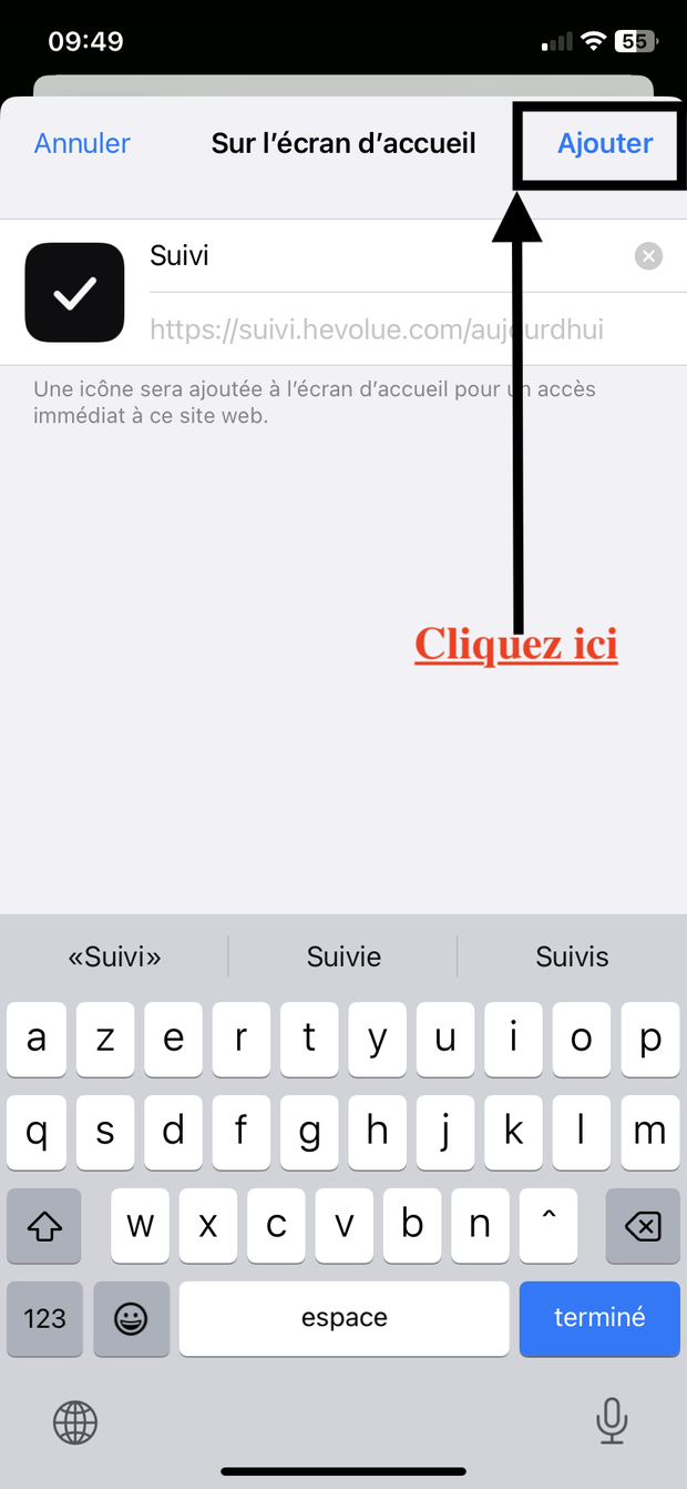 L'écran de confirmation avec le bouton Ajouter
